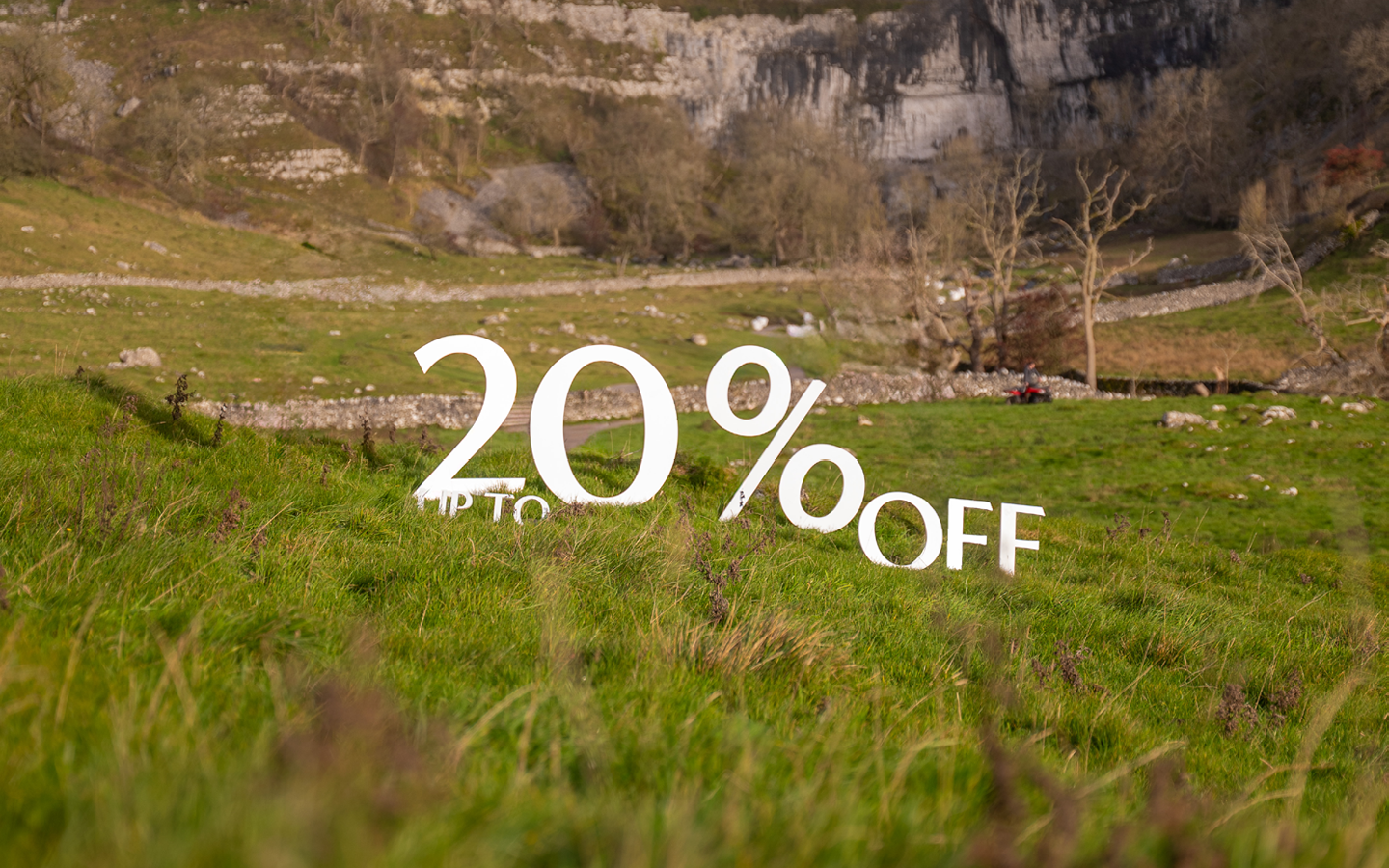 "up to 20% off" signs at Malham Cove