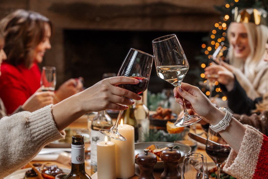 Cheersing at Christmas dinner