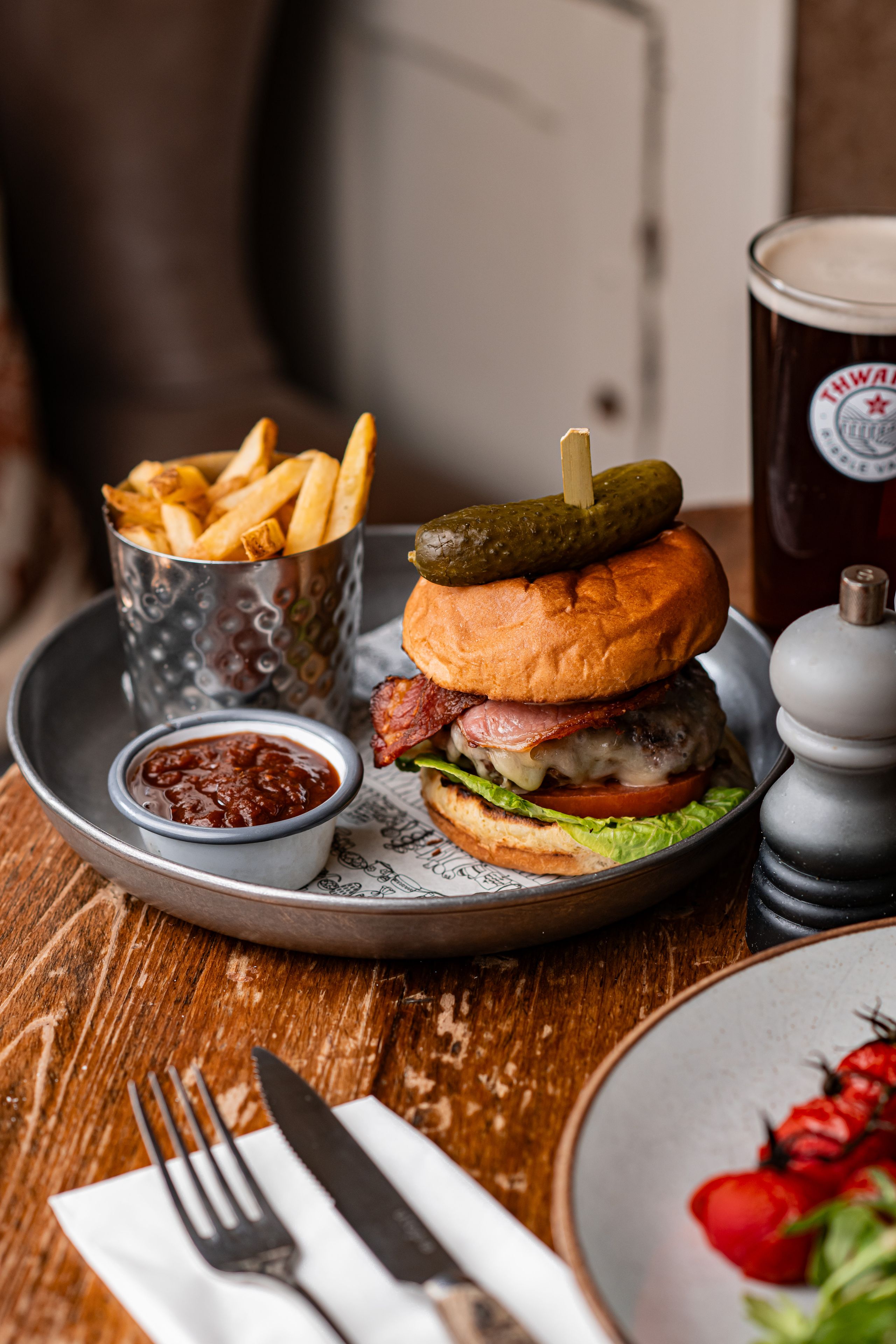 Beef burger and chips